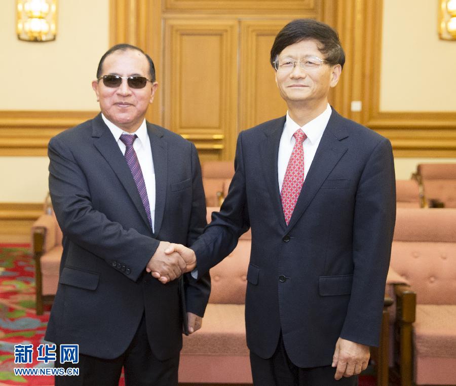 9月5日，中共中央政治局委員、中央政法委書記孟建柱在北京會見秘魯最高法院院長維克托&middot;盧卡斯&middot;蒂科納。 新華社記者 黃敬文 攝 