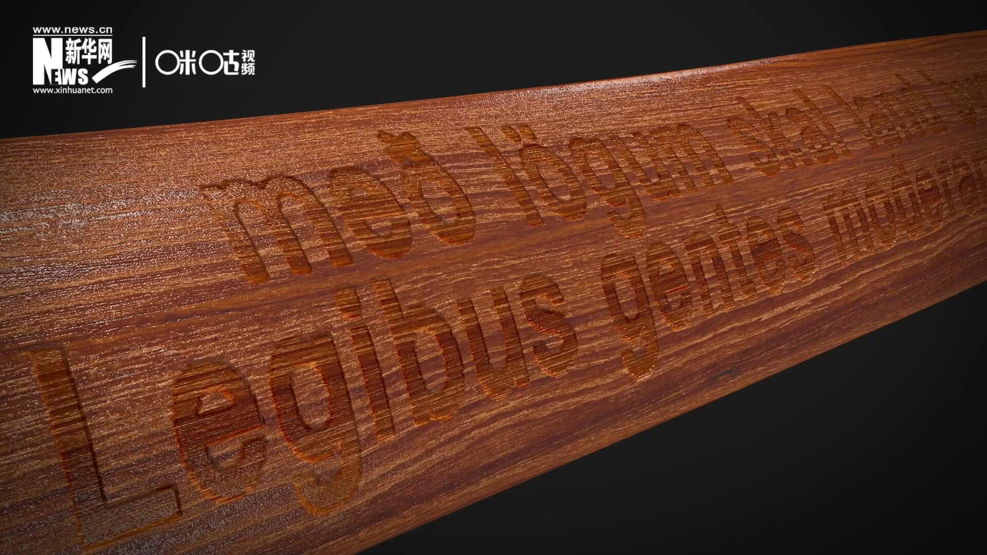 這把木槌尺寸超大、顏色棕紅、精雕細(xì)刻，上面刻有&ldquo;社會(huì)必須建立在法律的基礎(chǔ)上&rdquo;。