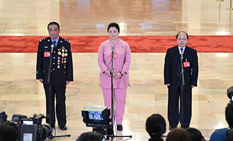 崔光日、荀笑紅、巨曉林代表接受采訪