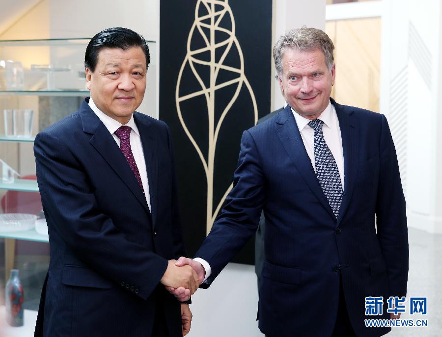 6月12日，中共中央政治局常委、中央書記處書記劉云山在赫爾辛基會(huì)見芬蘭總統(tǒng)尼尼斯特。 新華社記者姚大偉攝