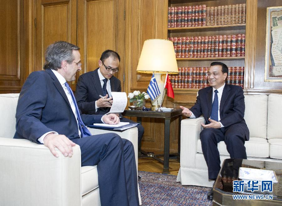 6月19日，國務院總理李克強在雅典同希臘總理薩馬拉斯舉行會談。新華社記者 王曄 攝