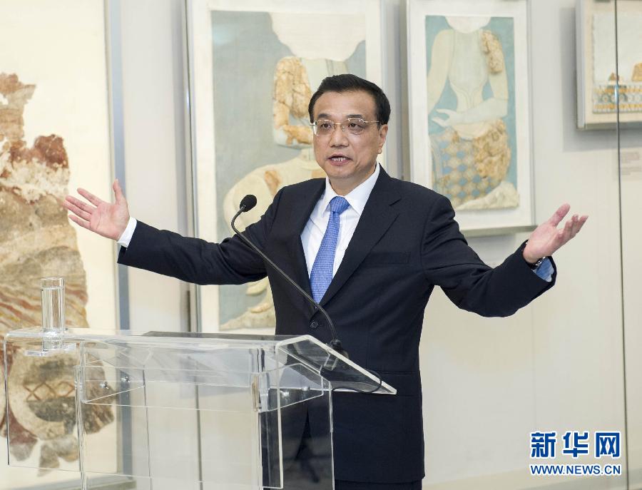 6月21日，國(guó)務(wù)院總理李克強(qiáng)與希臘總理薩馬拉斯共同出席希臘伊拉克利翁博物館新館開館儀式并發(fā)表講話。 新華社記者 王曄 攝