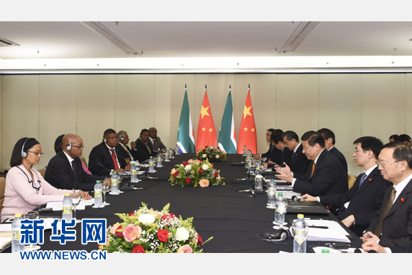 7月14日，國家主席習近平在巴西福塔萊薩會見南非總統(tǒng)祖馬。新華社記者 李學仁 攝