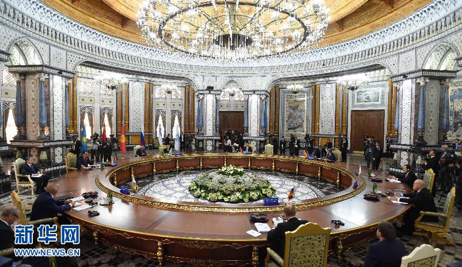 9月12日，上海合作組織成員國元首理事會第十四次會議在塔吉克斯坦首都杜尚別舉行。國家主席習近平出席會議并發(fā)表重要講話。新華社記者馬占成攝 