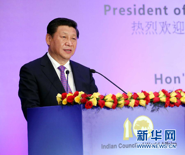 9月18日，國家主席習近平在印度世界事務委員會發(fā)表題為《攜手追尋民族復興之夢》的重要演講。 新華社記者 姚大偉 攝