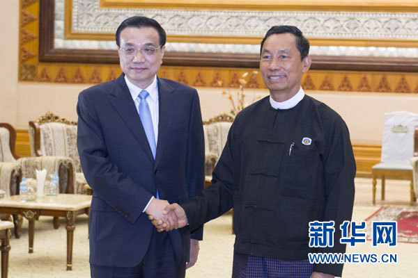 11月14日，國務(wù)院總理李克強(qiáng)在內(nèi)比都會見緬甸聯(lián)邦議會議長兼人民院議長吳瑞曼。新華社記者王曄攝
