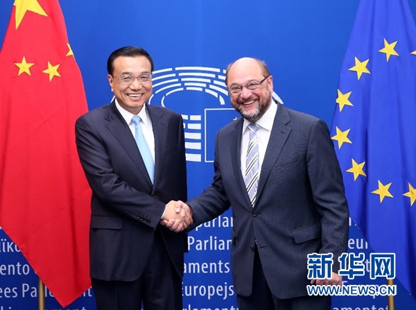 當(dāng)?shù)貢r(shí)間6月29日上午，國務(wù)院總理李克強(qiáng)在布魯塞爾會見歐洲議會議長舒爾茨。 新華社記者 龐興雷 攝