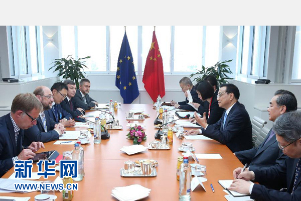 當(dāng)?shù)貢r(shí)間6月29日上午，國務(wù)院總理李克強(qiáng)在布魯塞爾會見歐洲議會議長舒爾茨。 新華社記者 龐興雷 攝