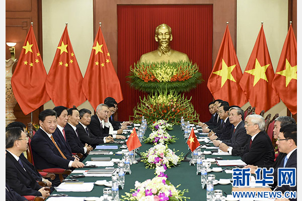 11月5日，中共中央總書記、國家主席習(xí)近平在河內(nèi)同越共中央總書記阮富仲舉行會談。 新華社記者李學(xué)仁攝