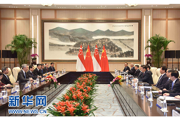 9月2日，國家主席習(xí)近平在杭州會(huì)見新加坡總理李顯龍。新華社記者張鐸攝