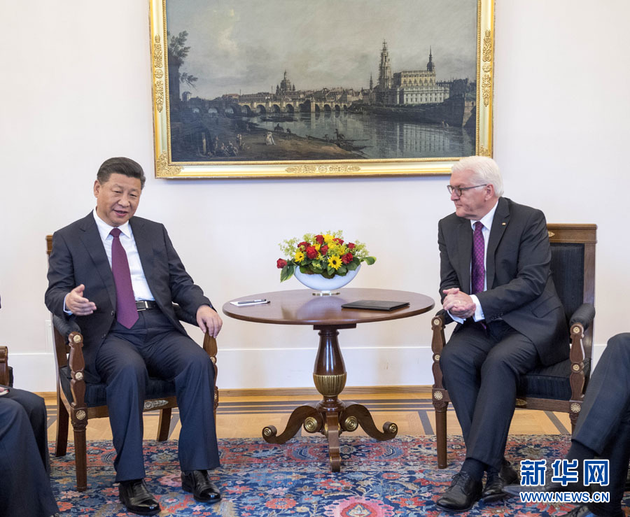 7月5日，國家主席習(xí)近平在柏林會見德國總統(tǒng)施泰因邁爾。 新華社記者李學(xué)仁 攝